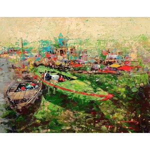 Shan Amrohvi, 24 x 30 inch, Oil on Canvas, Sea Scape Painting, AC-SA-171 Shan Amrohvi, 24 x 30 inch, Oil on Canvas, Sea Scape Painting, AC-SA-171